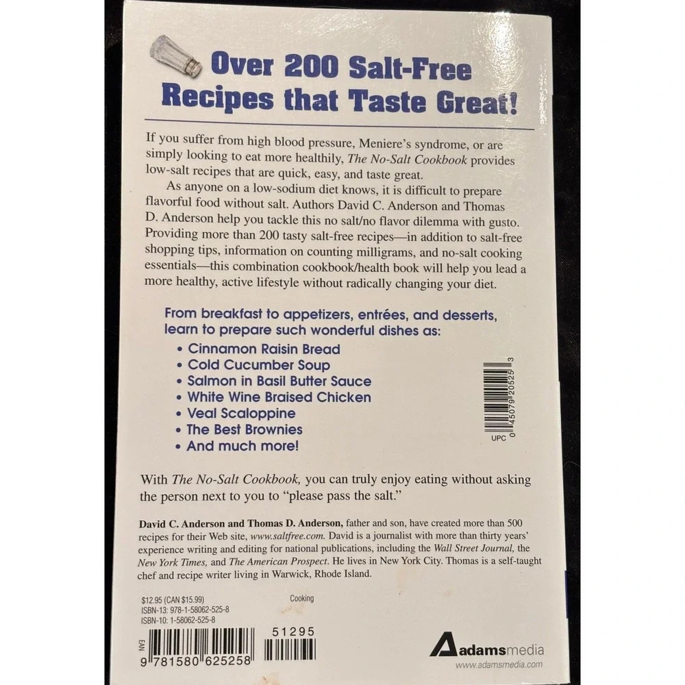 The No-Salt Cookbook David C Anderson Thomas‎ D Anderson Low Sodium Recipes Book
